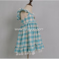 Boutique Girls Cotton Linen Checked Skirt Girl Dress